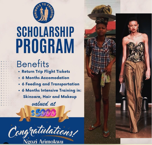 Former Plantain Seller Becomes Successful Model, Wins First “Runways to Freedom” Scholarship