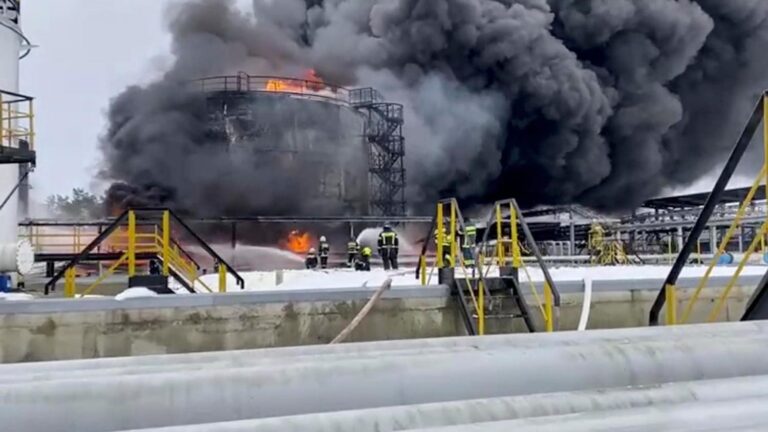 Russia Accuses Ukraine of Drone Strikes Sparking Massive Fires at Oil Facilities