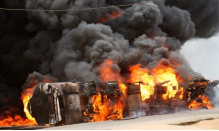 Fuel Tanker Ignites in Fiery Crash Near NASFAT Camp on Lagos-Ibadan Expressway, Nigeria