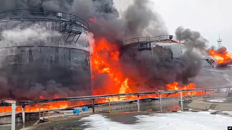 Ukrainian drones strike major Russian oil refinery, igniting fire in Leningrad region-AP