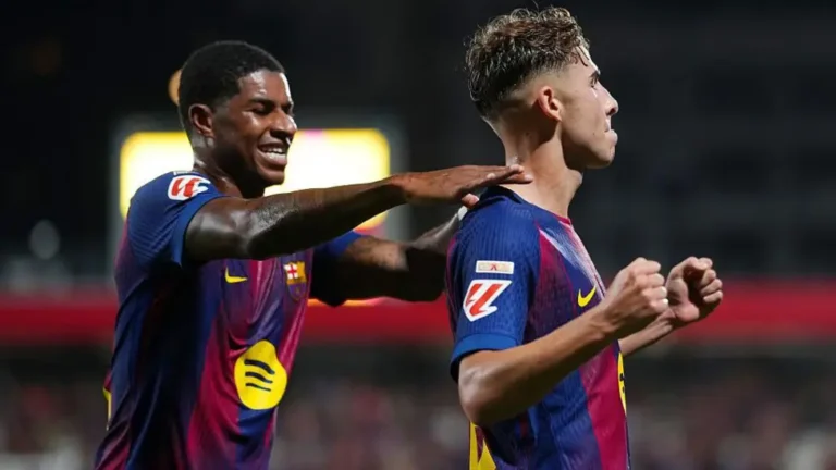 Barcelona thrashed Valencia with Marcus Rashford involved in a La Liga goal for the first time.