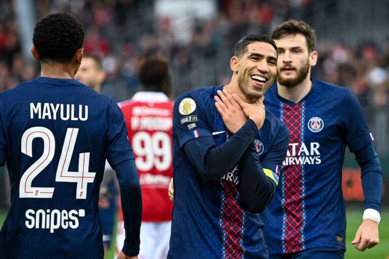 Achraf Hakimi’s brace powers PSG to 3-0 victory at Brest, moving top of Ligue 1