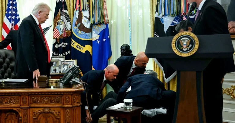 Official faints behind Trump during Oval Office drug price announcement on weight-loss medication deal