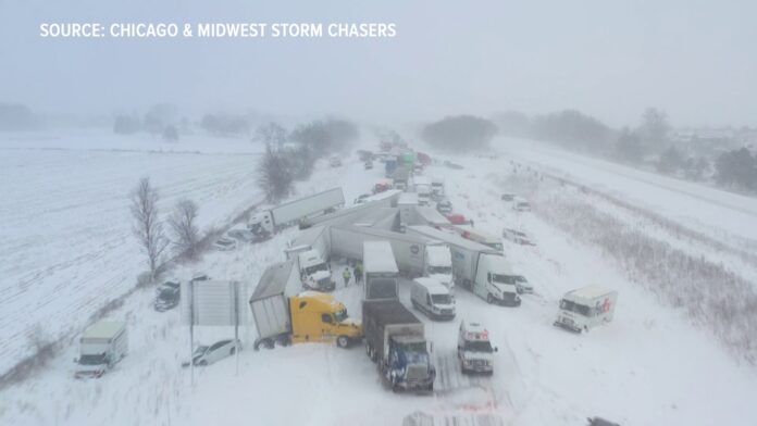 100 vehicles pile up in Michigan crash as snowstorm moves across the country