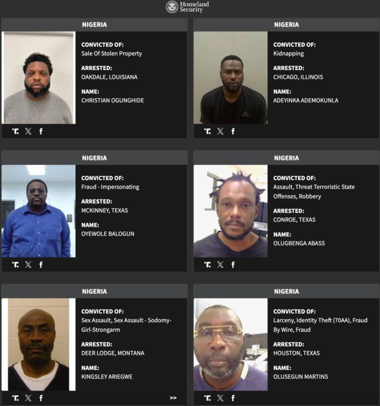 U.S. Adds 18 Nigerians to DHS ‘Worst-of-the-Worst’ Deportation List, Raising Total to 97