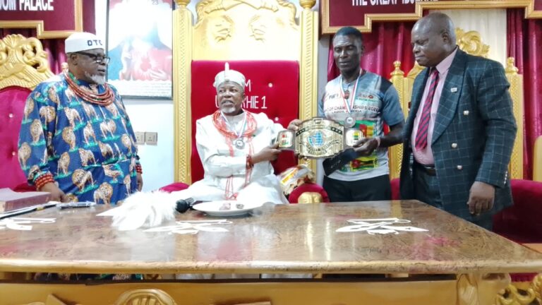 AIWF Champion Jimmy Palm Presents Title Belt to the King of Idjerhe Kingdom, Nigeria,  Receives Royal Blessing