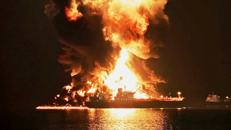 Oil Tanker On Fire in Strait of Hormuz as US-Iran Airstrikes Escalate for Tenth Night